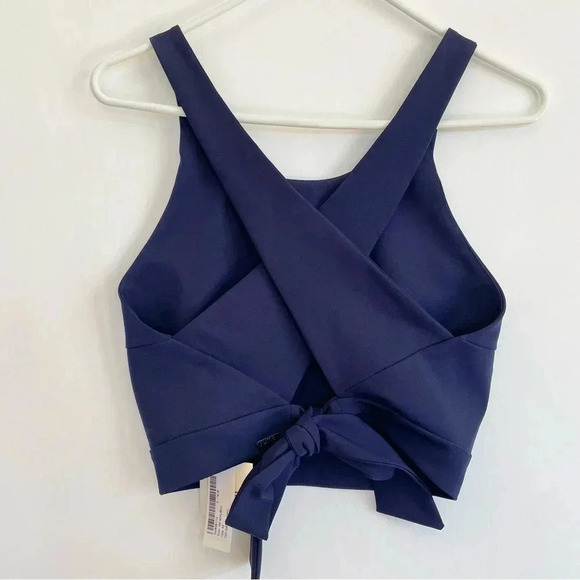 NWT Uma Top Corto Compton Cross Back Bow Tie Navy Blue Classic Womens Small 3 - Picture 1 of 8